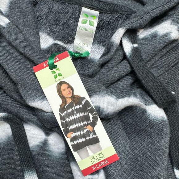 Green Tea Tie Dye Women's Hoodie Size XL NWT Soft Knit Pullover Sweatshirt - Picture 5 of 9